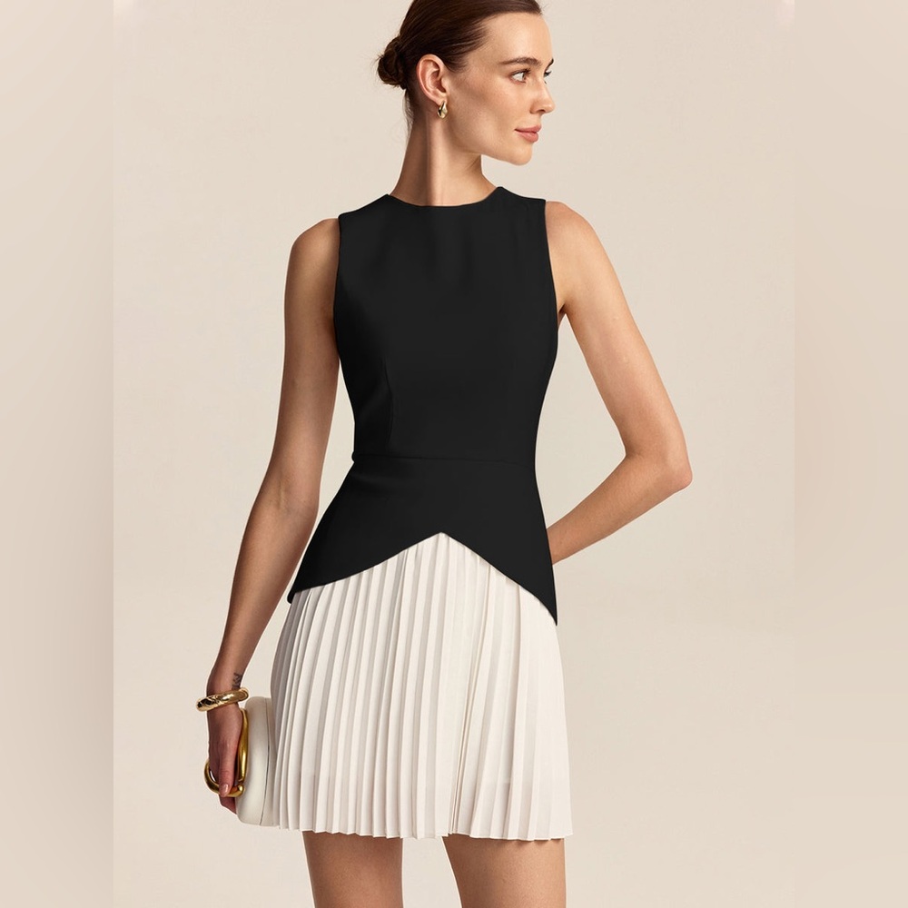 COMMENSE Pleated Hem Mini Dress